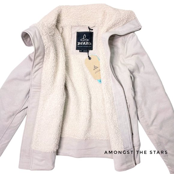 prAna Xina Sherpa Fleece Moto Pebble Grey Jacket - Picture 4 of 8